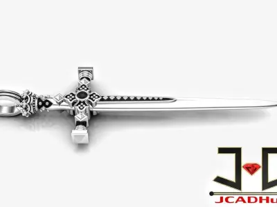 0180 - Stylish Antique Sword Pendant Without Diamond 3D print model