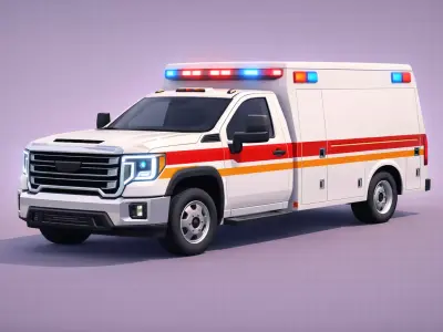 Low Poly Pickup Ambulance Emergency Vehicle PBR Texture Low-poly 3D model