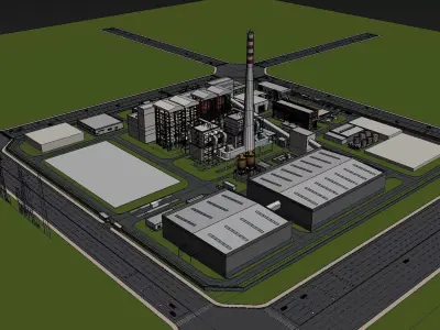 Modern factory - oil refinery - power plant 3D model