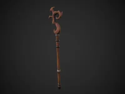 Stylized Wooden Druid Staff Low-poly 3D model