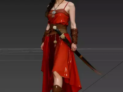 Chinese style - Ethnic costumes - Girl with a knife 3D model