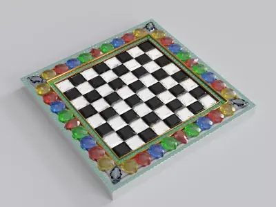 Antique Gold Chess Board Games with Gems 3D model