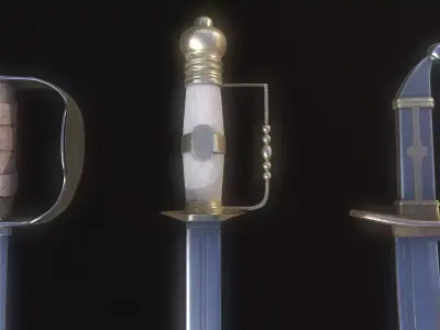 Set of 3 Pirate Swords Game Ready 3D Models Low-poly 3D model