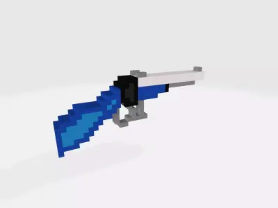Blue Voxel Gun Low-poly 3D model