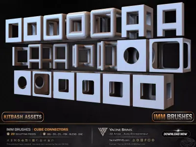 20 Hard Surface IMM Cube Connectors Low-poly 3D model