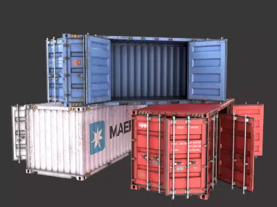 Old 20FT Side Opening Shipping Container Low-poly 3d model Low-poly 3D model