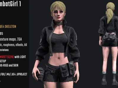 Combat Girl 1 - Game Ready  Low-poly 3D model