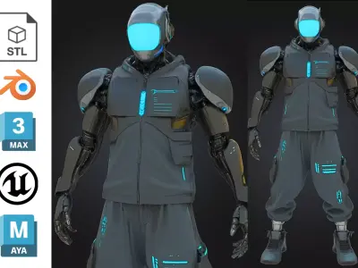 Cyberpunk Robot Future NPC Low-poly 3D model