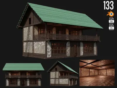 4 Old Medieval Building Pack 4K Textures GameReady 133 to 136 Low-poly 3D model