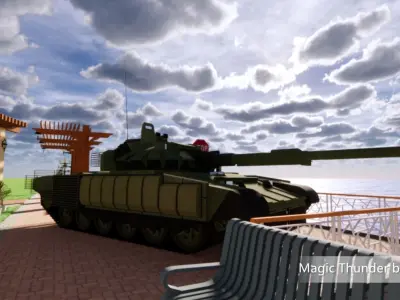 T-75BME-2 tank on bridge 3D model