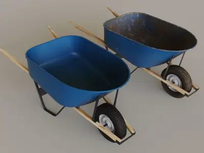 Outdoor Tools And Wheelbarrow Low-poly 3D model