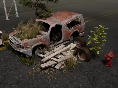 Post-apocalyptic cars Environment Asset Low-poly 3D model