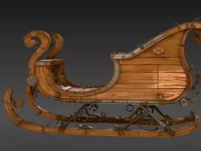 Wooden Christmas Sleigh 3D Model  Low-poly 3D model