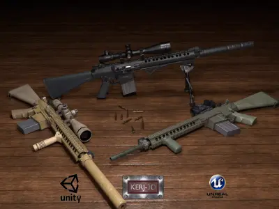 Semi-Automatic Sniper Pack Low-poly 3D model