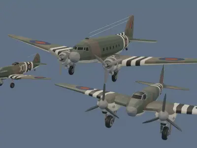 WW2 British Airplane Models Low-poly 3D model