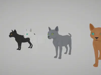 Flat World - Cats - Rigged and Animated Low-poly 3D model