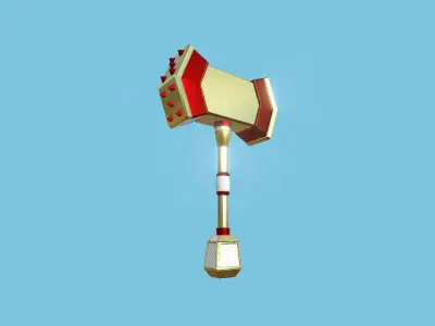 Medieval War Hammer 07 Gold Luxury- Fantasy Weaponry Low-poly 3D model
