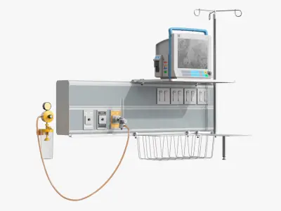 Hospital Bed Headwall System with Monitor and Suction Unit 3D model