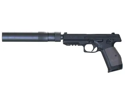 Pistol PL 15 PL15 Lebedev Semi-Automatic Black Weapon Silencer Low-poly 3D model