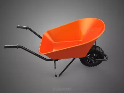 ORANGE BLACK HAULER CARRIER WHEELBARROW CART TROLLEY WHEEL CARGO 3D model