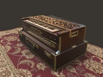 Harmonium musical instrument on rug Low-poly 3D model