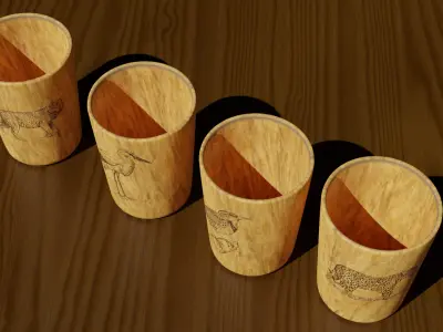Wooden Cups for Animals Low-poly 3D model