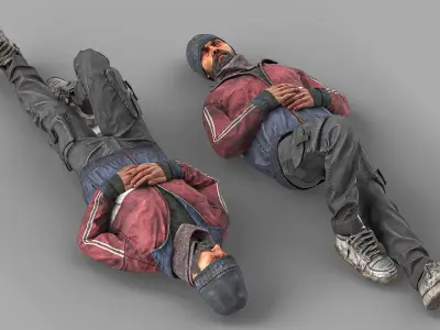 Sleeping Homeless Man 3D model