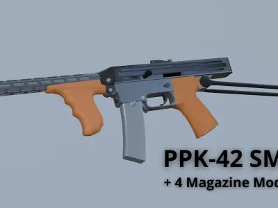 SMG PPK-42 with 4 Mag Options - Low Poly and Game-Ready Low-poly 3D model