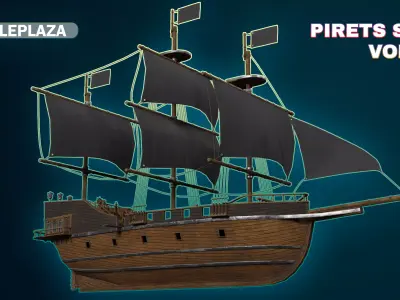 Pirate Ship with Interior - Props - Guns - Vol 2 Low-poly 3D model