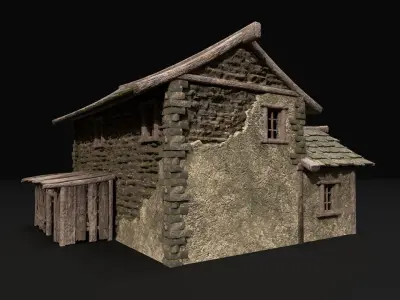 Realistic Medieval House Low-poly 3D model get