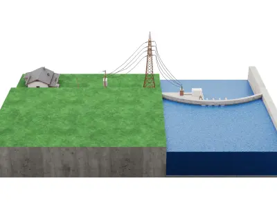 Water Dam Electricity Education 3d Model Low-poly 3D model