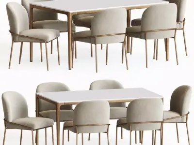 Dining Set table and six chairs 3D model