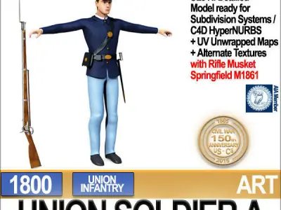 Civil War Union Confederate Soldiers Collection 3D Model Pack