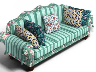 Colorful Patterned Sofa with Cushions 3D model