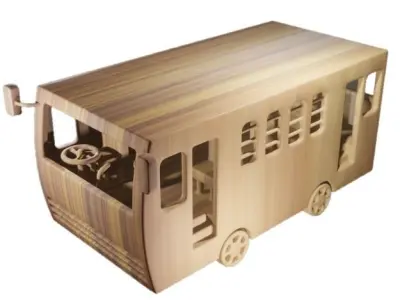 Wooden Bus Toy Low-poly 3D model