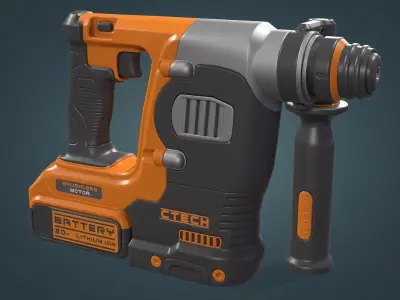 Rotary Hammer Drill Low-poly 3D model