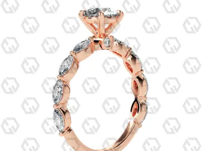 Ring 179 Round Shape marquise on shanks with Gems 3D print model