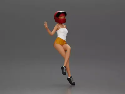 woman in Red shirt and Helmet Sitting on the Motorbike 3D print model