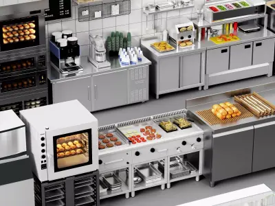 Bakery Cafe Kitchen Interior 3D Model Low-poly 3D model