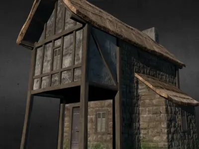 Medieval house Low-poly 3D model 11