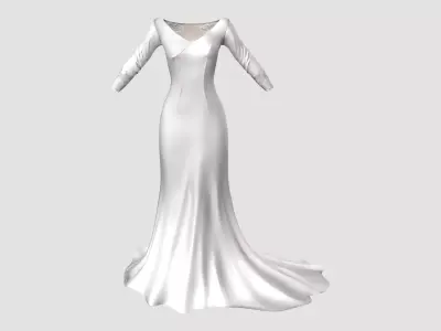 Wide Neck Sheer Back Bridal Gown White Dress Low-poly 3D model