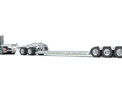 Semi Truck with Lowboy Trailer 3D model