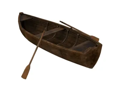 Old wooden rowing boat Low-poly 3D model