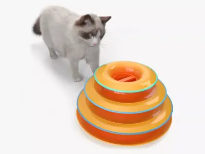 Circular Cat Toy Tower with Moving Balls Fur Animated Rigged 3D model purchase