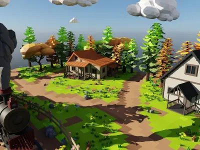 Isometric Train Scene 3D model