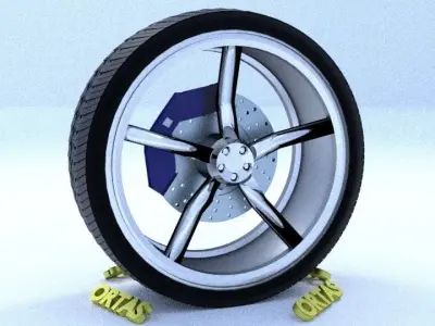 ORTAS CAR RIM 33 GAME READY RIM TIRE AND DISC 3D model