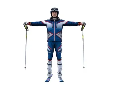 skier t-pose 3D model Low-poly 3D model