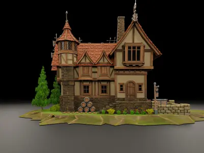 STYLIZED MEDIEVAL BUILDING 04 PRINT READY  Low-poly 3D model