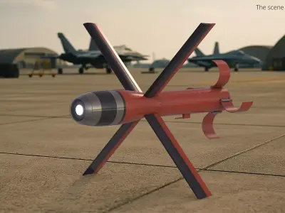 Training Glide Bomb with Cross Wings and Nose Cone Red 3D model