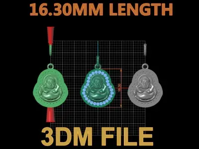 Happy Buddha Diamond Pendant 16mm30 Length Small Size 3D print model